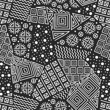 Mayan patchwork seamless pattern. Black and white colors. Stockillustratie