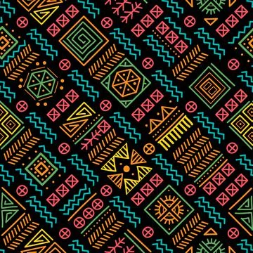 Mayan patchwork seamless pattern. Bright multicolor background Stock Illustration