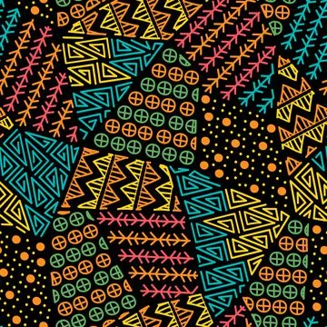 Mayan patchwork seamless pattern. Bright multicolor background 库存插图