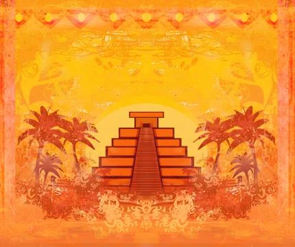 Mayan pyramid, chichen-itza, mexico - grunge abstract background Ilustración de archivo