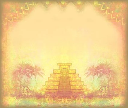 Mayan pyramid, chichen-itza, mexico - grunge abstract frame Ilustración de archivo