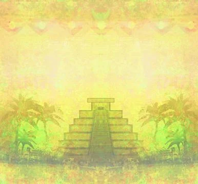 Mayan pyramid, chichen-itza, mexico - grunge abstract background Ilustración de archivo
