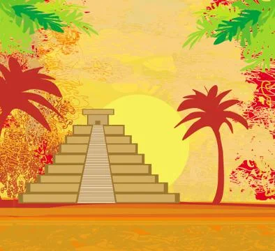 Mayan Pyramid, Chichen-Itza, Mexico - grunge abstract background Ilustración de archivo