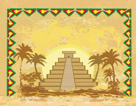 Mayan Pyramid, Chichen-Itza, Mexico - grunge abstract background Ilustración de archivo