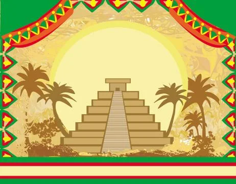 Mayan Pyramid, Chichen-Itza, Mexico - grunge abstract background Ilustración de archivo
