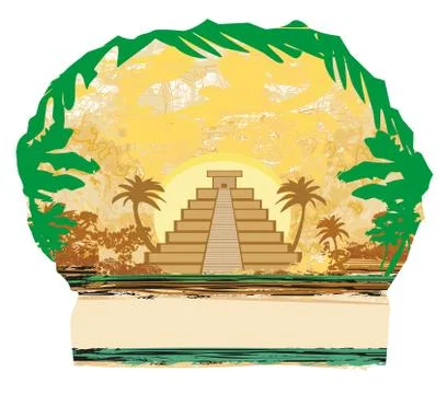 Mayan Pyramid, Chichen-Itza, Mexico - grunge abstract background Stock Illustration