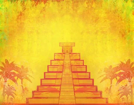 Mayan Pyramid, Chichen-Itza, Mexico - grunge abstract background Ilustración de archivo