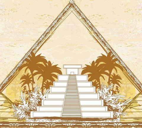 Mayan Pyramid, Chichen-Itza, Mexico - grunge abstract card Ilustración de archivo