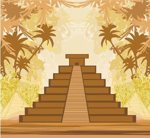 Mayan Pyramid, Chichen-Itza, Mexico - grunge abstract card Ilustración de archivo