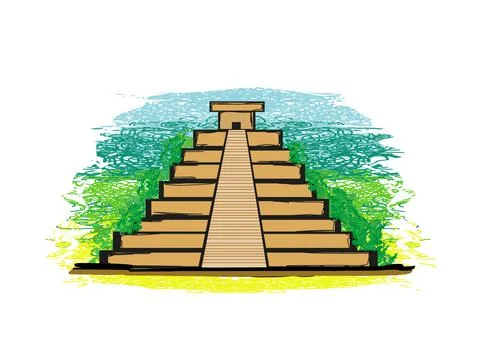 Mayan Pyramid, Chichen-Itza, Mexico - grunge abstract banner Ilustración de archivo