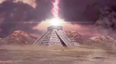 Mayan Pyramid Connecting to Another Planet Animation Stock Footage