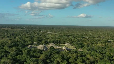 Mayan Pyramid Distant Circling Drone Clip, Mayapan, Jungle, Yucatan, Mexico 4K Stock Footage 169670995