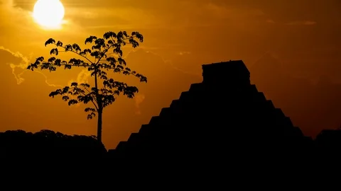 Mayan Pyramid El Castillo or Kukulcan Temple at Sunset, Chichen Itza, Mexico Stock Footage 103678614