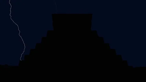 Mayan Pyramid Temple of Kukulcan, Chichen Itza, Yucatan, Mexico, Thunderstorm Stock Footage 223524121