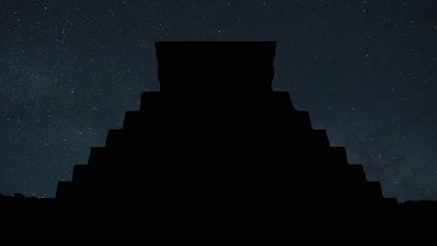 Mayan Pyramid Temple of Kukulcan, Chichen Itza, Yucatan, Mexico, Stars Timelapse Stock Footage 223524155