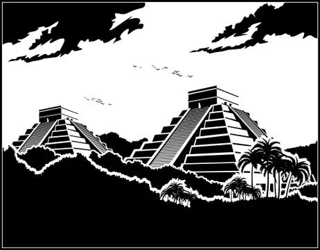 Mayan pyramids in the jungle Stock Illustration