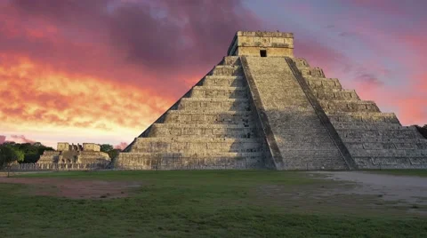 Mayan ruins chichen itza castillo at sunset Stock Footage 60243625