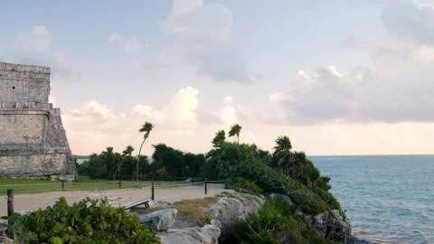 Mayan ruins Tulum in front of caribbean coast Stock Footage 178015033