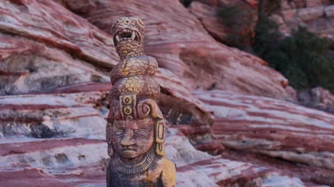 Mayan Serpent Statue Artifact with Panning Action Stock Footage 34975666