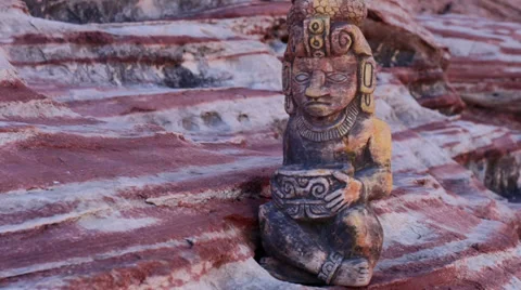 Mayan Serpent Statue Artifact with Panning Action Stock Footage 34976790