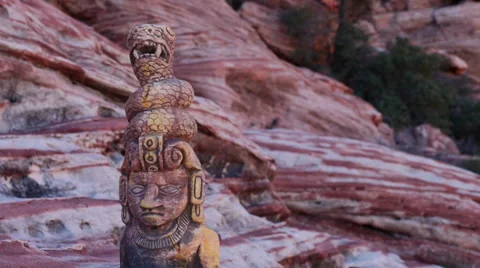Mayan Serpent Statue Artifact on Sandstone Stock Footage 34975460