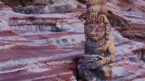 Mayan Serpent Statue Artifact with Tilting Action Stock Footage 34975120
