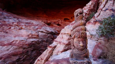 Mayan Serpent Statue in Front of Cave Close Up For Titles Stock Footage 35175061