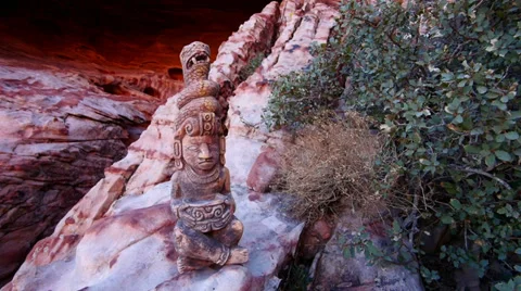 Mayan Serpent Statue in Front of Cave with Pan Action Stock Footage 35175071