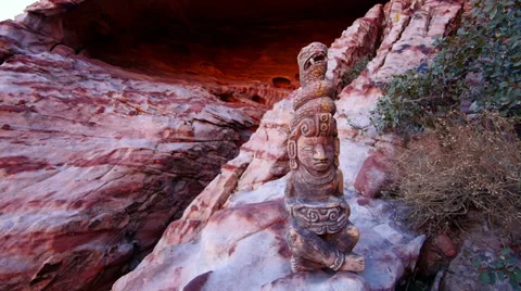 Mayan Serpent Statue in Front of Cave Medium Shot Stock Footage 35175149