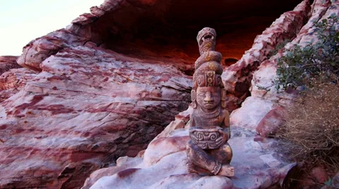 Mayan Serpent Statue in Front of Cave Full Shot Stock Footage 35175823