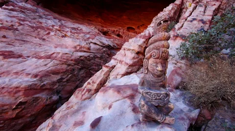 Mayan Serpent Statue in Front of Cave Medium Shot Stock Footage 35177066