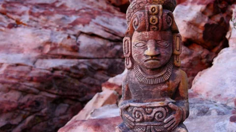 Mayan Serpent Statue Pan Across Close Up Stock Footage 35157700