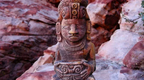 Mayan Serpent Statue on Sandstone Ledge Close Up Stock Footage 35155529