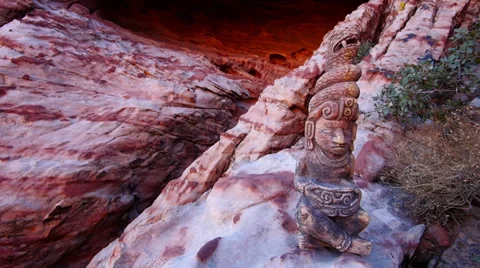 Mayan Serpent Statue on Sandstone Medium Shot Stock Footage 35177061