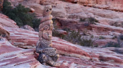 Mayan Serpent Statue Sitting on Sandstone Ledge Stock Footage 35121641