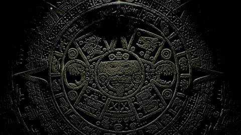 Mayan Stone Calendar in the Dark Rotating Stock Footage 205525670