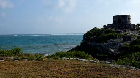 Mayan temple at the coast of Mexico Stock Footage 45878993