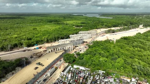 Mayan train rail track construction, federal highway construction through Stock Footage 304113612
