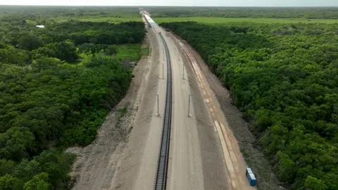 Mayan train rail track through the jungle, wildlife corridors, Quintana Roo Stock Footage 301154785