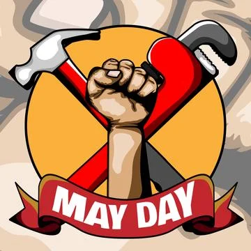 Mayday arm vector with hammer and wrench Stock Illustration