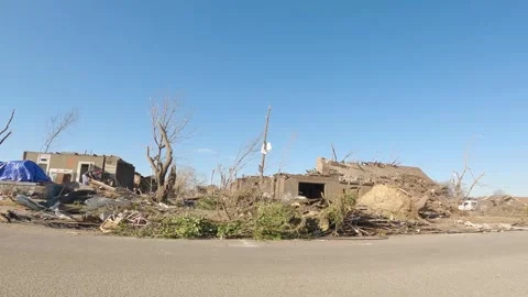 Mayfield Ky Tornado Damage - Damaged Home Chainsaw sound Stock Footage 278122795