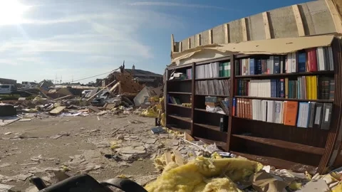 Mayfield Ky Tornado Damage - Destroyed Law Library 02 Stock Footage 278123164