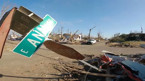 Mayfield Ky Tornado Damage - Downed 6th St Sign Stock Footage 278123168