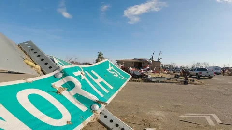 Mayfield Ky Tornado Damage - Downed North St Sign Stock Footage 278123169