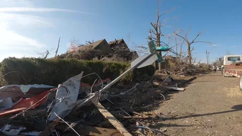 Mayfield Ky Tornado Damage - Downed Street Sign Stock Footage 278123170