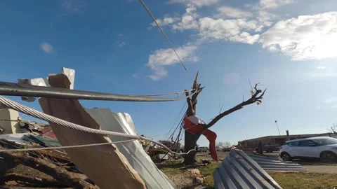Mayfield Ky Tornado Damage - Downed Utility Line Stock Footage 278123172