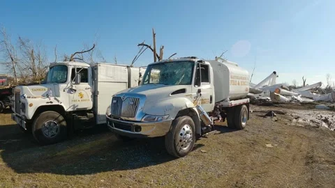 Mayfield Ky Tornado Damage - Fire Trucks Stockbeeldmateriaal 278119620