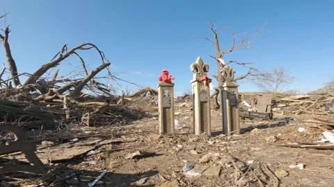 Mayfield Ky Tornado Damage - Monuments with Stuffed Animal Amid Desolation 1 Stock Footage 278124402
