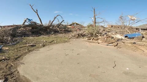 Mayfield Ky Tornado Damage - Monuments with Stuffed Animal Amid Desolation 2 Stock Footage 278124404
