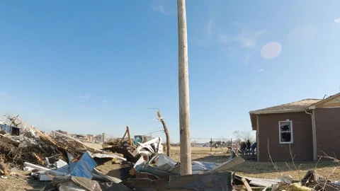 Mayfield Ky Tornado Damage - Slow Motion - Bulldozere Dumping Rubble Driveby Stock Footage 278124428